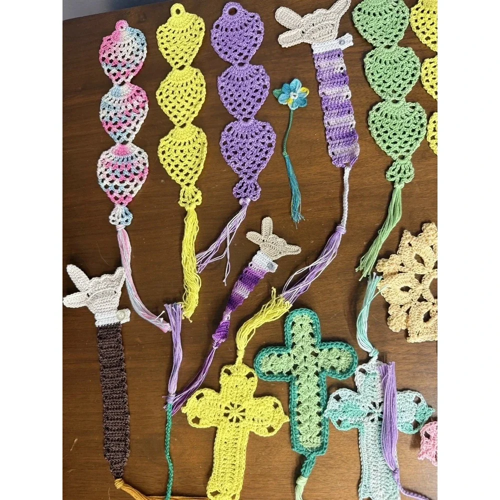 Handmade Crochet Bookmark Lot of 30 Cross Flowers Lanterns Multicolor Artisan